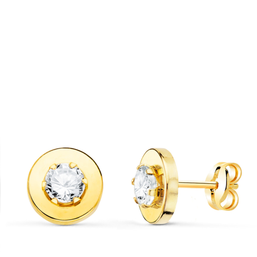 18K PENDIENTES ORO AMARILLO CERCO LISO Y CIRCONITA EN GARRAS 4MM. 7