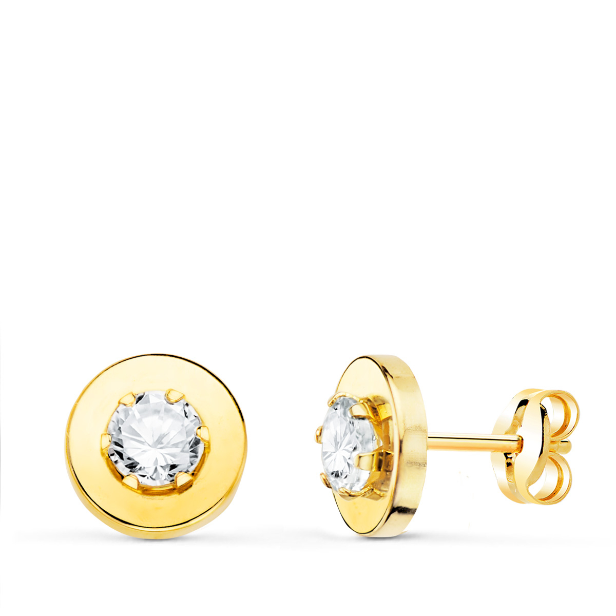 18K PENDIENTES ORO AMARILLO CERCO LISO Y CIRCONITA EN GARRAS 4MM. 7