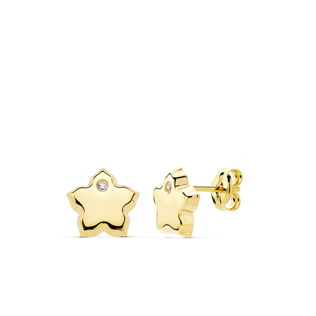 18K PENDIENTES FLOR ORO AMARILLO CIRCONITA 7X7 MM CIERRE PRESION 0