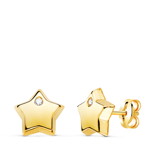 18K PENDIENTES ORO AMARILLO CON ESTRELLA Y CIRCONITA BRILLO 8X8 MM. CIERRE PRESION 0