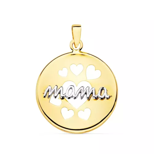 18K COLGANTE ORO BICOLOR REDONDO CON CORAZONES CALADOS 18 MM 1