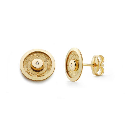18K PENDIENTES ORO AMARILLO REDONDO CIRCONITA 8.5 MM CIERRE PRESION 0