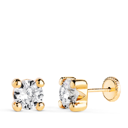 18K PENDIENTES ORO AMARILLO CIRCONITA 6MM CON 4 GARRAS. ANCHO: 6