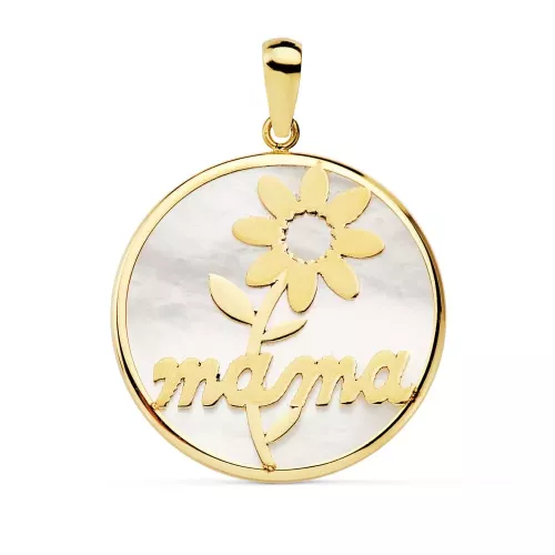 18K COLGANTE ORO AMARILLO MAMA NACAR MARGARITA 20 MM 1