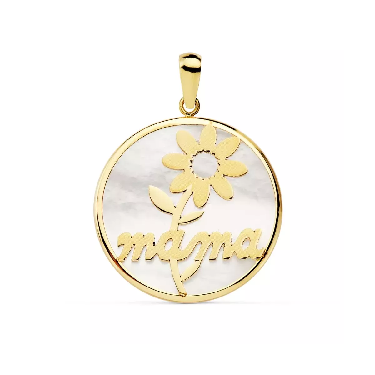 18K COLGANTE ORO AMARILLO MAMA NACAR MARGARITA 20 MM 1