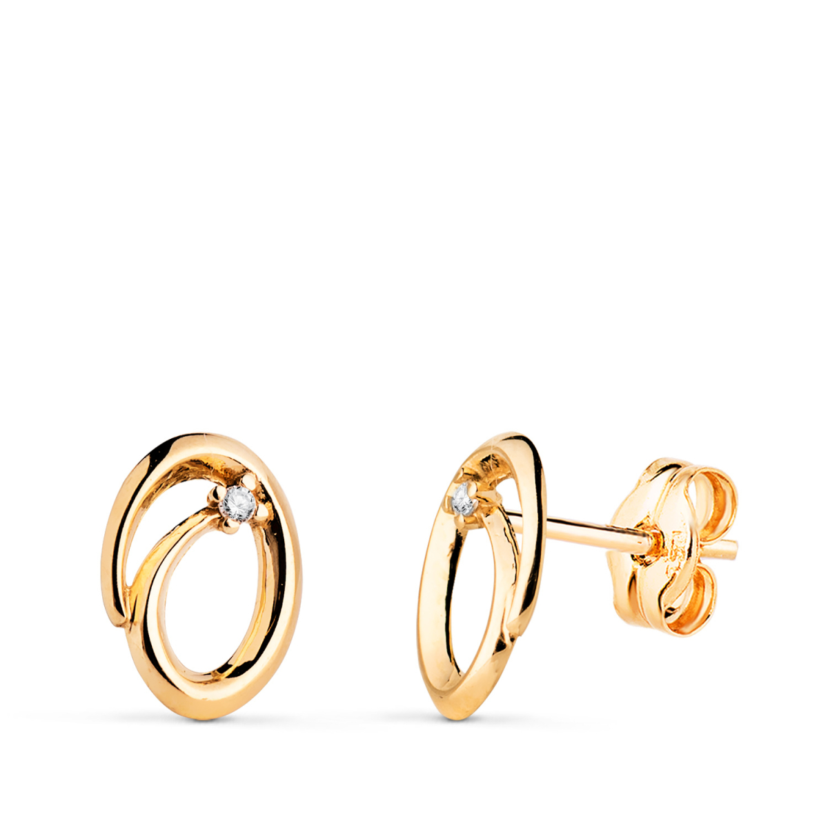 18K PENDIENTES ORO AMARILLO OVALES CON CIRCONITA. MEDIDA: 9X7 MM. CIERRE PRESION 0