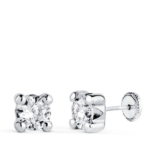 18K PENDIENTES ORO BLANCO CIRCONITA 6MM CON 4 GARRAS. ANCHO: 6