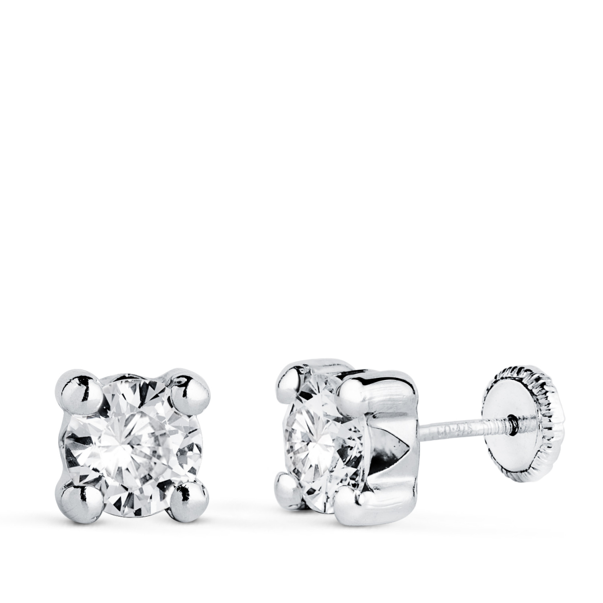 18K PENDIENTES ORO BLANCO CIRCONITA 6MM CON 4 GARRAS. ANCHO: 6