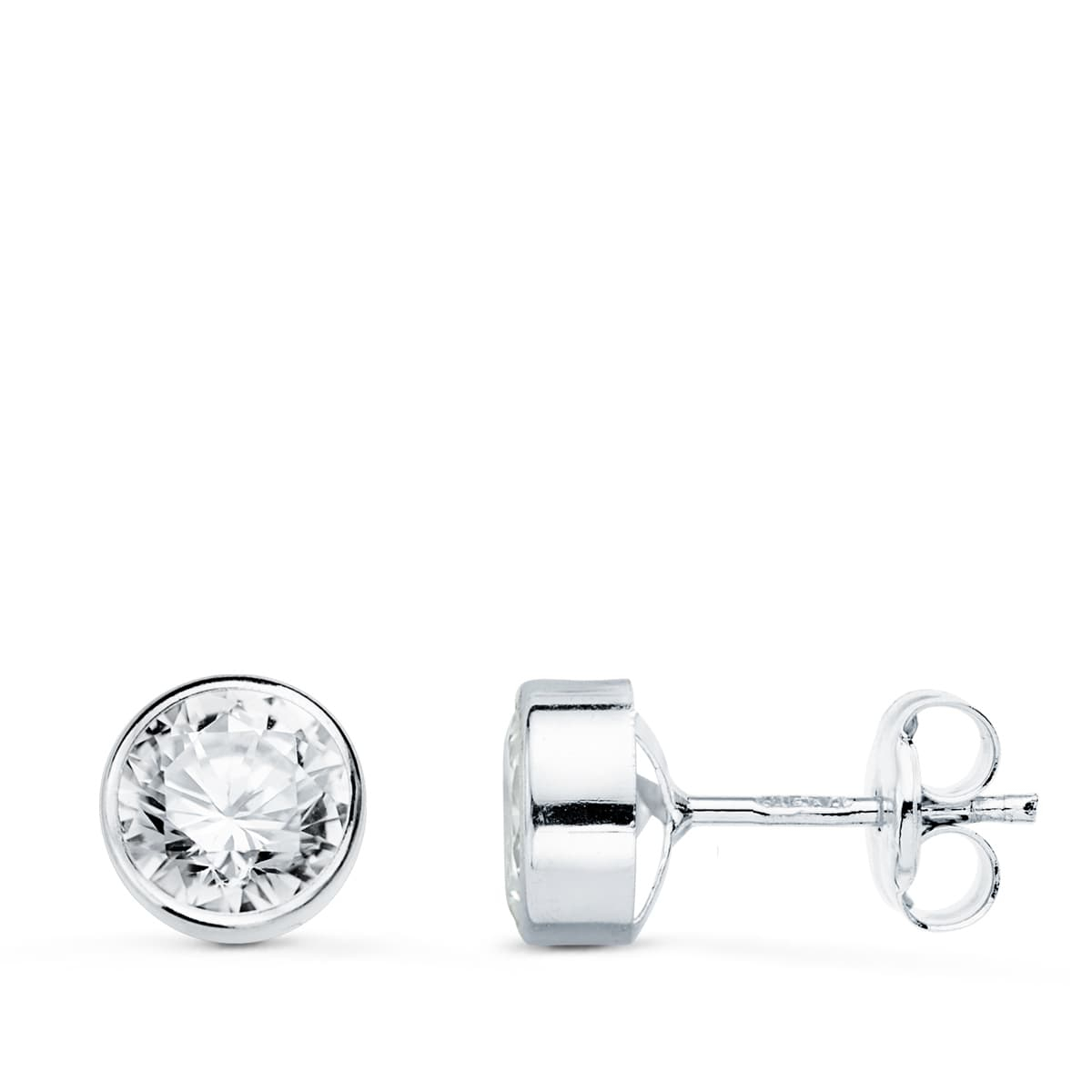 18K PENDIENTES CIRCONITA REDONDOS 7 MM ORO BLANCO PRESION 0