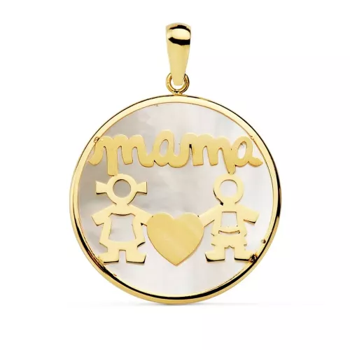 18K COLGANTE ORO AMARILLO MAMA NACAR NIÑO-NIÑA 20 MM 1