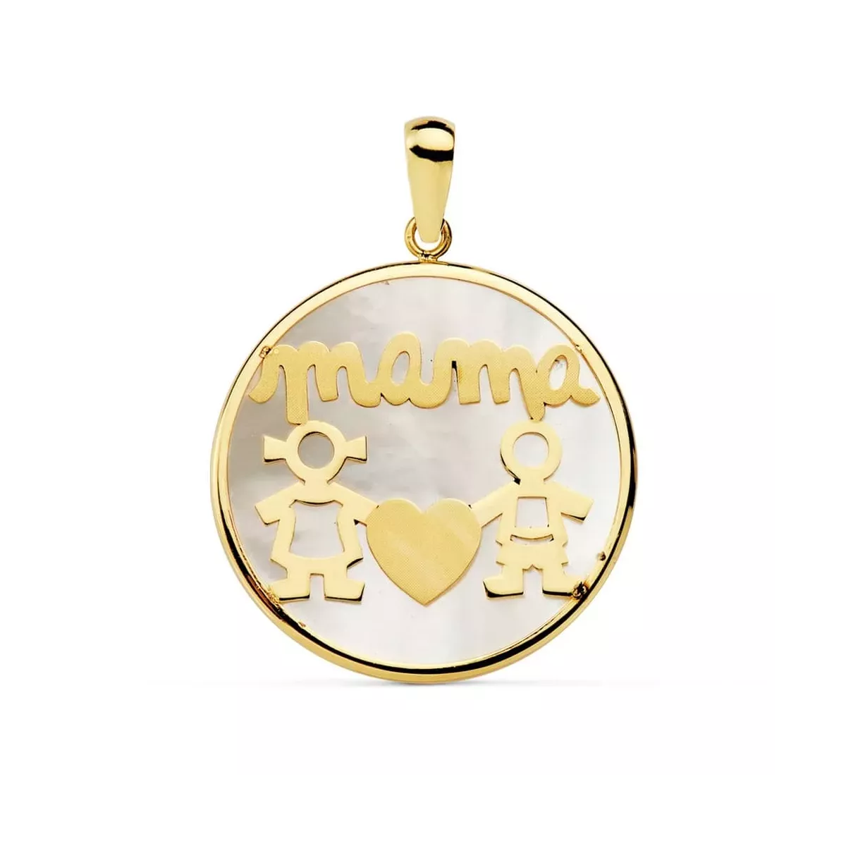 18K COLGANTE ORO AMARILLO MAMA NACAR NIÑO-NIÑA 20 MM 1