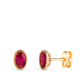 18K PENDIENTES ORO AMARILLO OVAL PIEDRA ROJA BORDES BOLITAS. MEDIDA: 6 X 4MM. CIERRE PRESION 0