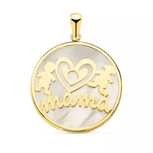 18K COLGANTE ORO AMARILLO MAMA NACAR NIÑO-NIÑA 20 MM 1