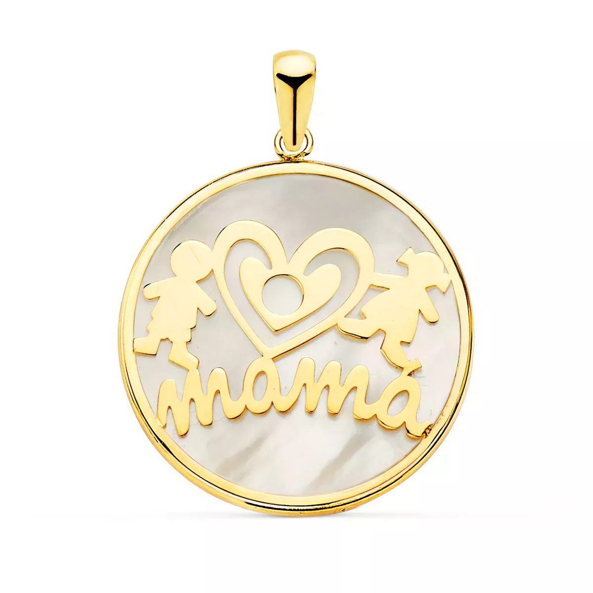 18K COLGANTE ORO AMARILLO MAMA NACAR NIÑO-NIÑA 20 MM 1