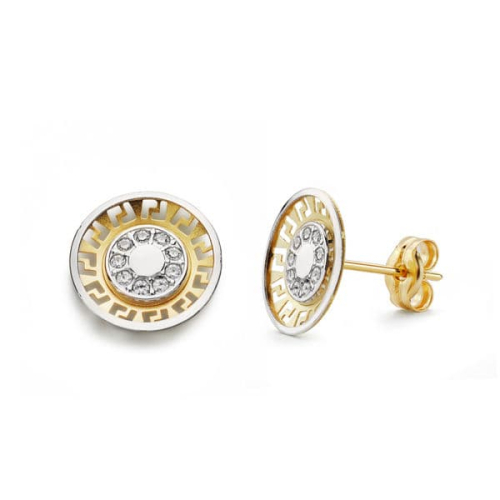 18K PENDIENTES ORO BICOLOR CIRCONITA 10 MM CIERRE PRESION 0