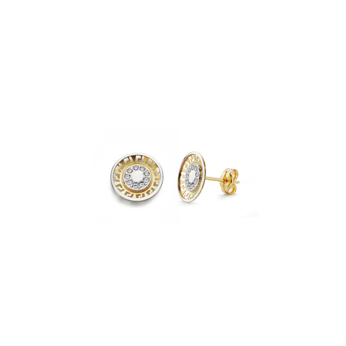 18K PENDIENTES ORO BICOLOR CIRCONITA 10 MM CIERRE PRESION 0