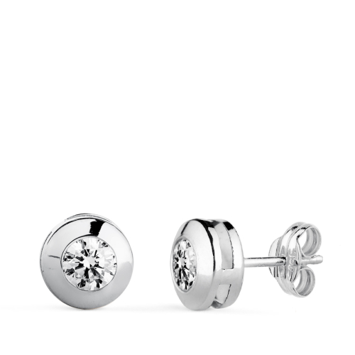 18K PENDIENTES ORO BLANCO CHATON GALERIA CON CIRCONITA. MEDIDA: 7