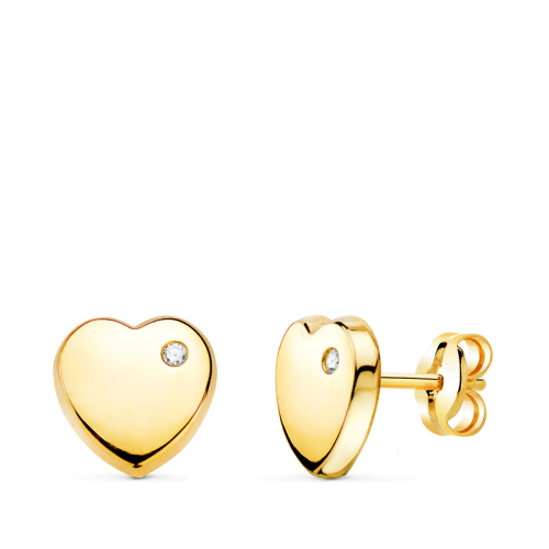 18K PENDIENTES ORO AMARILLO CON CORAZON CIRCONITA BRILLO 8X8 MM. CIERRE PRESION 0