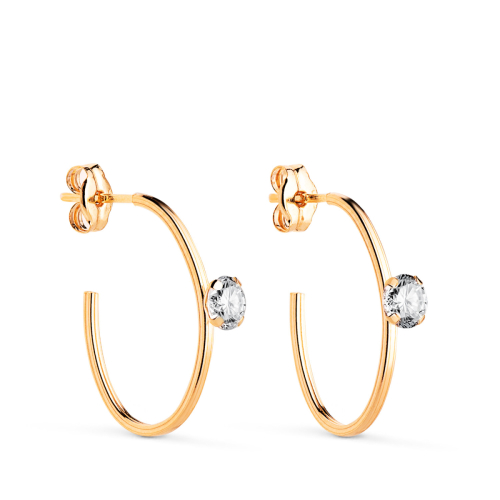 18K PENDIENTES ORO AMARILLO OVAL ABIERTO CON CIRCONITA. MEDIDA 18 X 13 MM. CIERRE PRESION 0