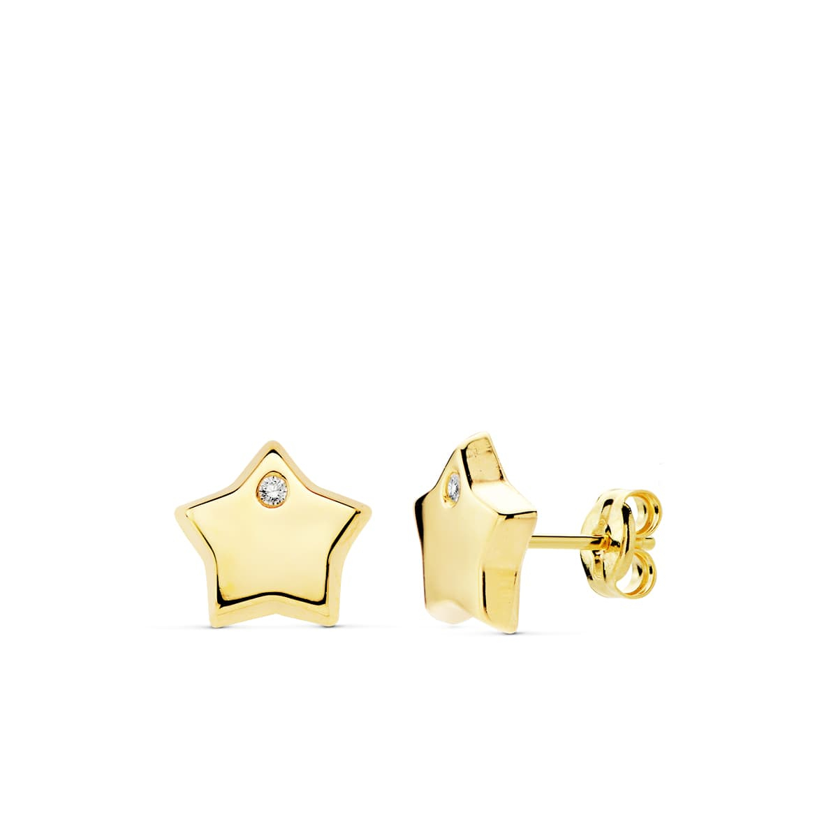 18K PENDIENTES ORO AMARILLO ESTRELLA CIRCONITA 9X9 MM CIERRE PRESION 0