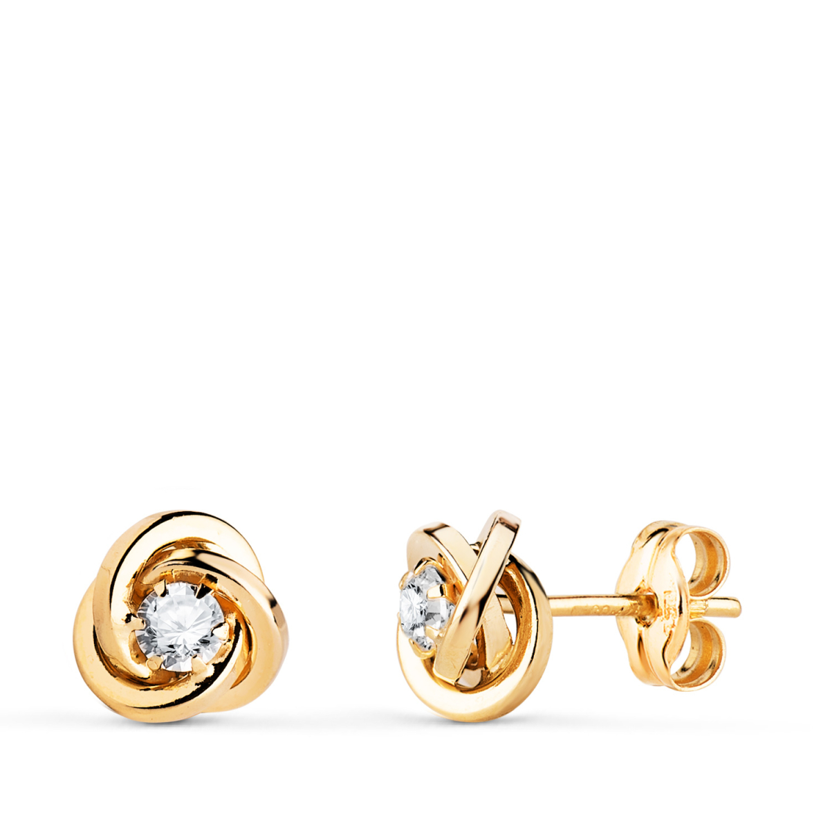 18K PENDIENTES ORO AMARILLO NUDO CON CIRCONITA. MEDIDA: 7X7 MM. CIERRE PRESION 0