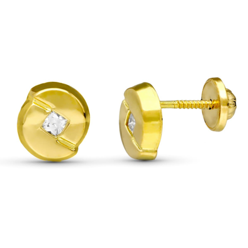 18K PENDIENTES ORO AMARILLO CIRCONITA 7X6 MM CIERRE TUERCA 0