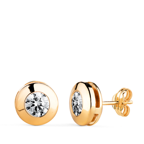 18K PENDIENTES ORO AMARILLO CHATON GALERIA CON CIRCONITA. MEDIDA: 8