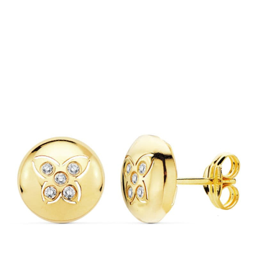 18K PENDIENTES ORO AMARILLO MARIPOSA CIRCONITA 8.5 MM CIERRE PRESION 0