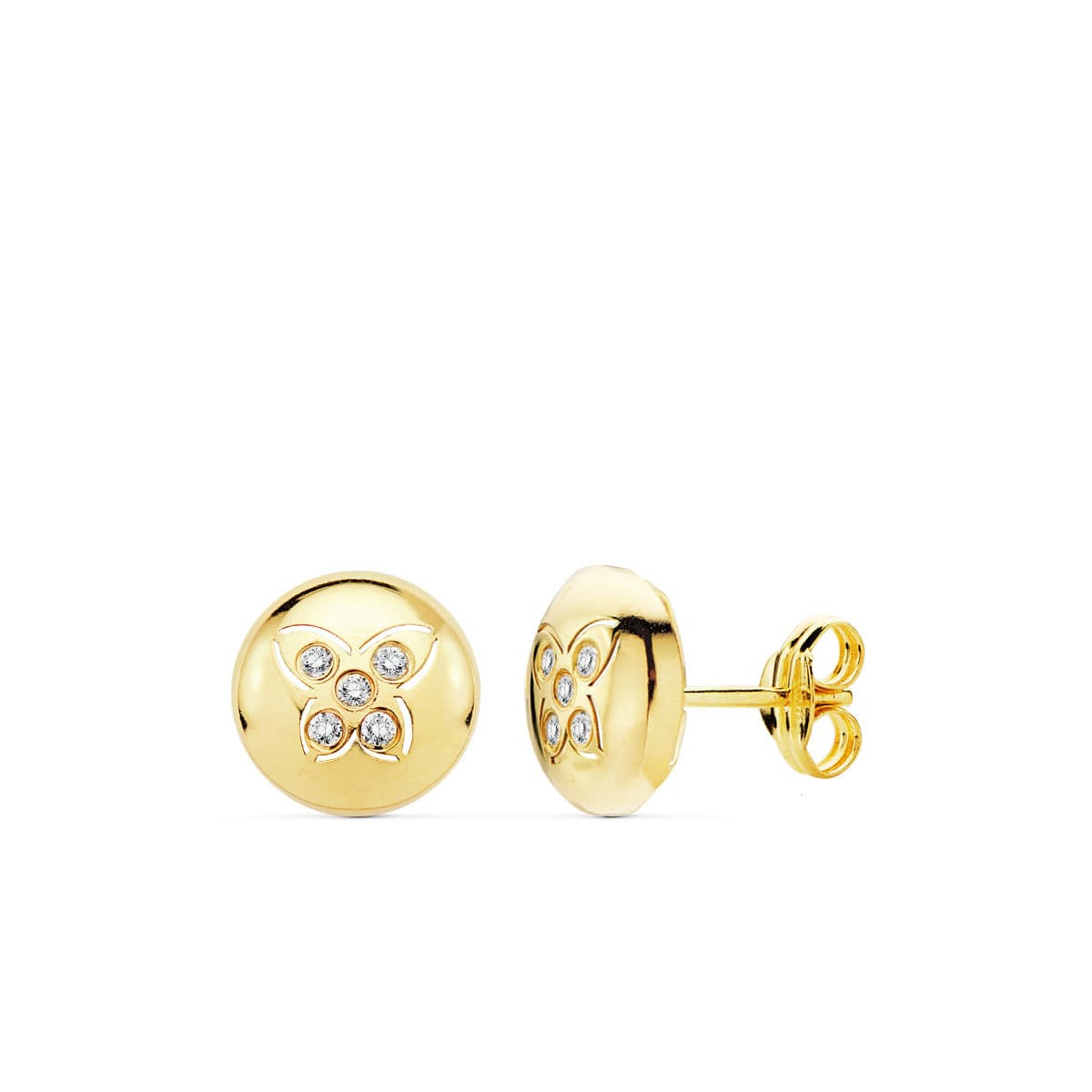 18K PENDIENTES ORO AMARILLO MARIPOSA CIRCONITA 8.5 MM CIERRE PRESION 0
