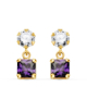 18K PENDIENTES ORO AMARILLO DOS CUERPOS CON CIRCONITA Y AMATISTA CUADRADA 14 X 5MM. CIERRE PRESION 0