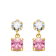 18K PENDIENTES ORO AMARILLO DOS CUERPOS CON CIRCONITA Y PIEDRA ROSA CUADRADA 14 X 5MM. CIERRE PRESION 0