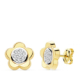18K PENDIENTES ORO BICOLOR FLOR CIRCONITA 10 MM CIERRE PRESION 1