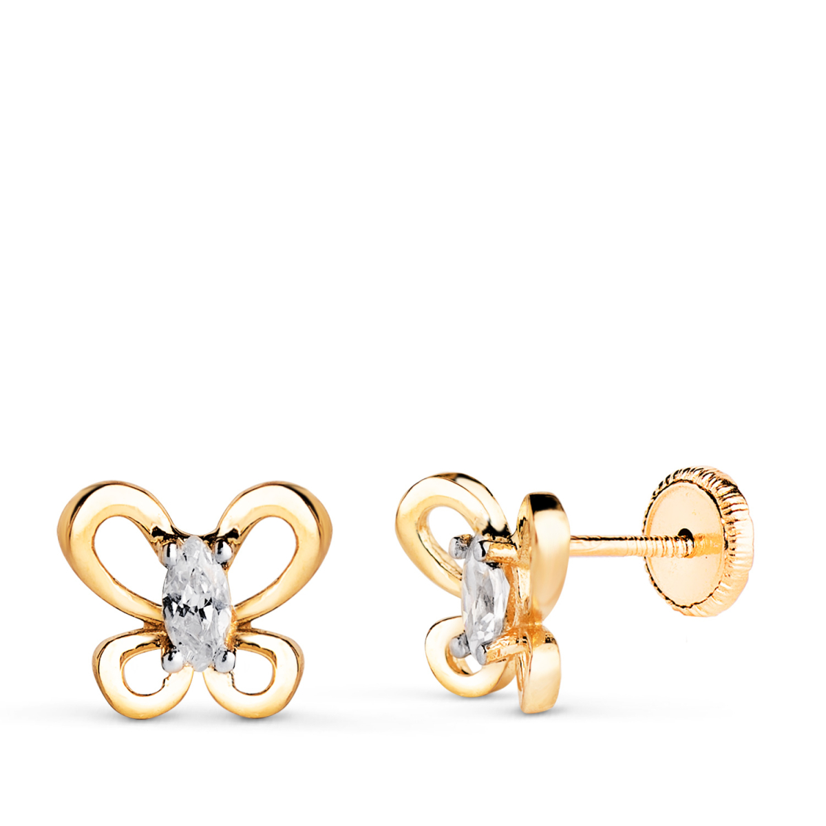 18K PENDIENTES ORO AMARILLO MARIPOSA CON CIRCONITAS MARQUISE. MEDIDA: 8X7 MM. CIERRE TUERCA 1