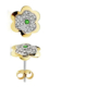 18K PENDIENTES ORO AMARILLO FLOR 6 HOJAS ESMERALDA CIRCONITA 6 MM CIERRE PRESION 1