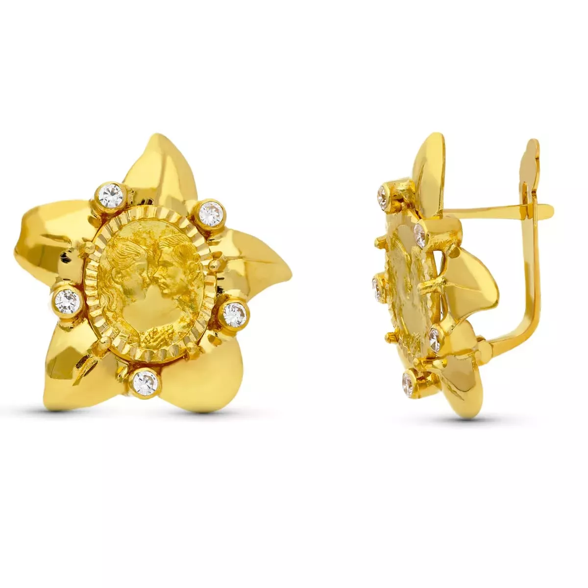 18K PENDIENTES ORO AMARILLO MADRE MONEDA 18X18 MM CIERRE CATALAN 4