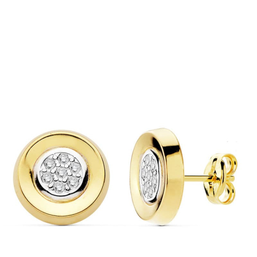 18K PENDIENTES CIRCONITA REDONDOS ORO AMARILLO 10 MM CIERRE PRESION 1