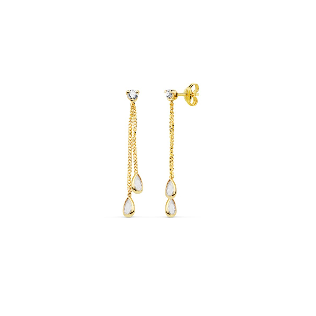 18K PENDIENTES ORO AMARILLO DOBLE CADENITA Y PIEDRAS CIERRE PRESION 1