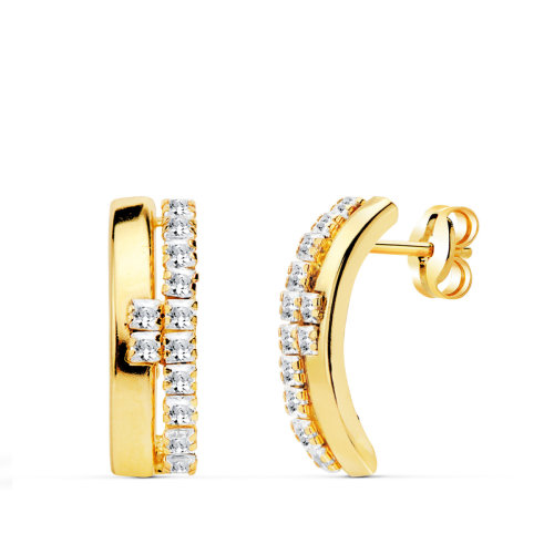 18K PENDIENTES ORO AMARILLO BANDAS CIRCONITA 14X4.5 MM CIERRE PRESION 1