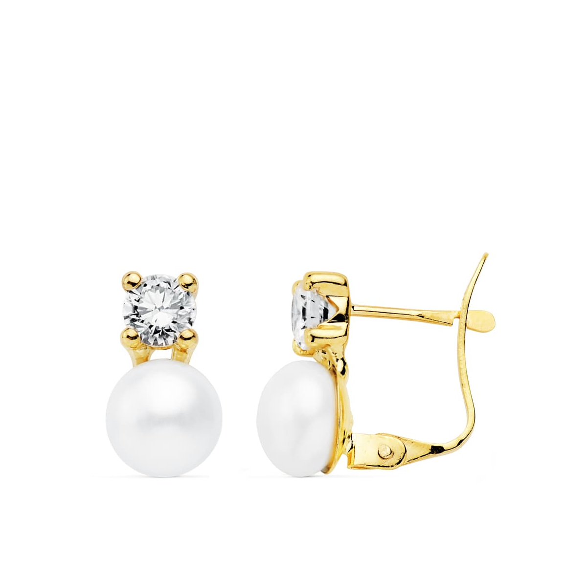 18K PENDIENTES TU Y YO ORO AMARILLO 11X6.5 MM CIRCONITA CIERRE CATALAN 1