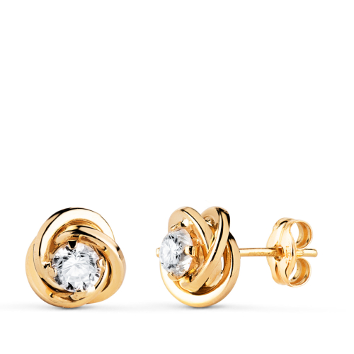 18K PENDIENTES ORO AMARILLO NUDO CON CIRCONITA. MEDIDA: 8X8 MM. CIERRE PRESION 1