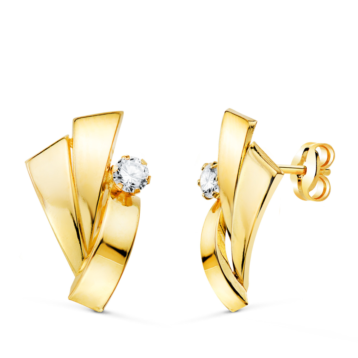 18K PENDIENTES ORO AMARILLO BANDAS CON CIRCONITA. 17 X 10 MM. CIERRE PRESION 1