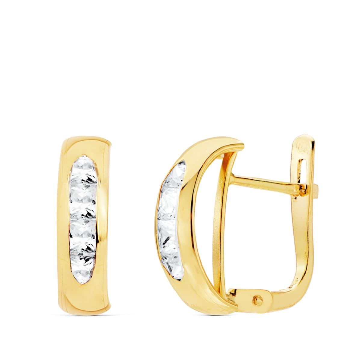18K PENDIENTES ORO AMARILLO BANDA CIRCONITA 13.5X5 MM CIERRE CATALAN 1