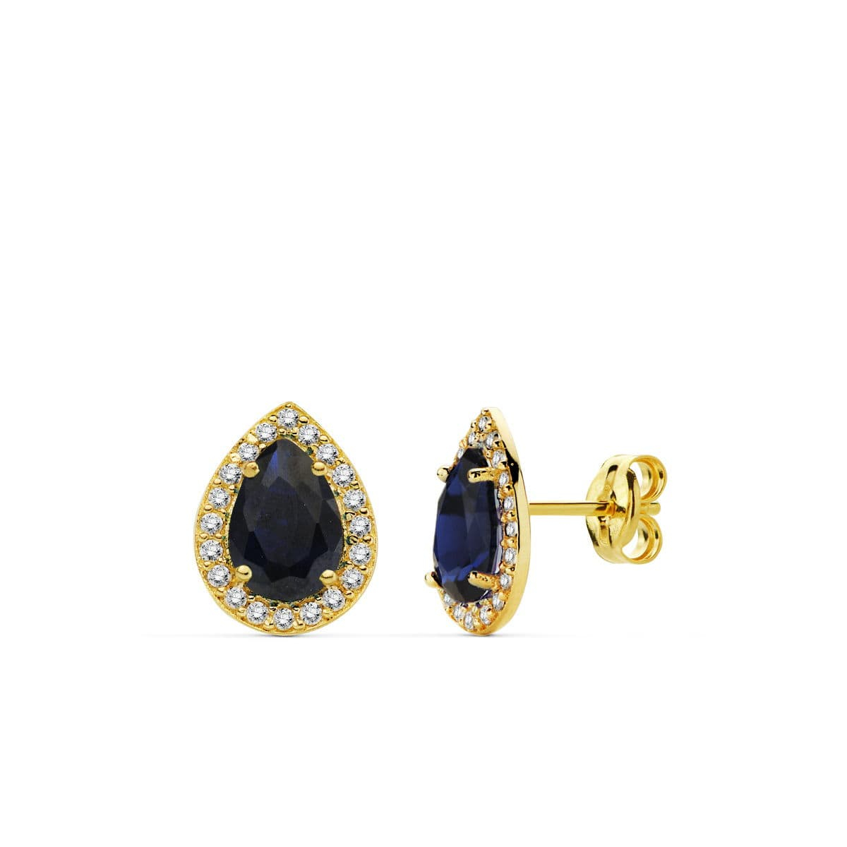18K PENDIENTES ORO AMARILLO PIEDRA AZUL CIRCNONITAS 10X8 MM CIERRE PRESION 1