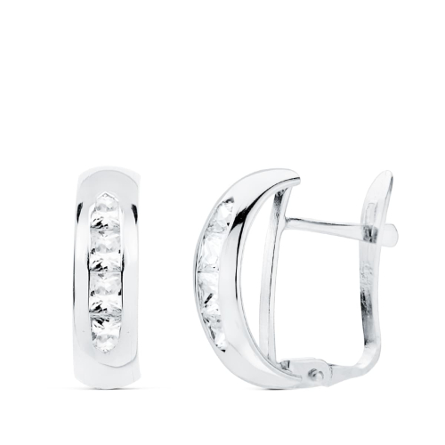 18K PENDIENTES ORO BLANCO BANDA CIRCONITA 13.5X5 MM CIERRE CATALAN 1