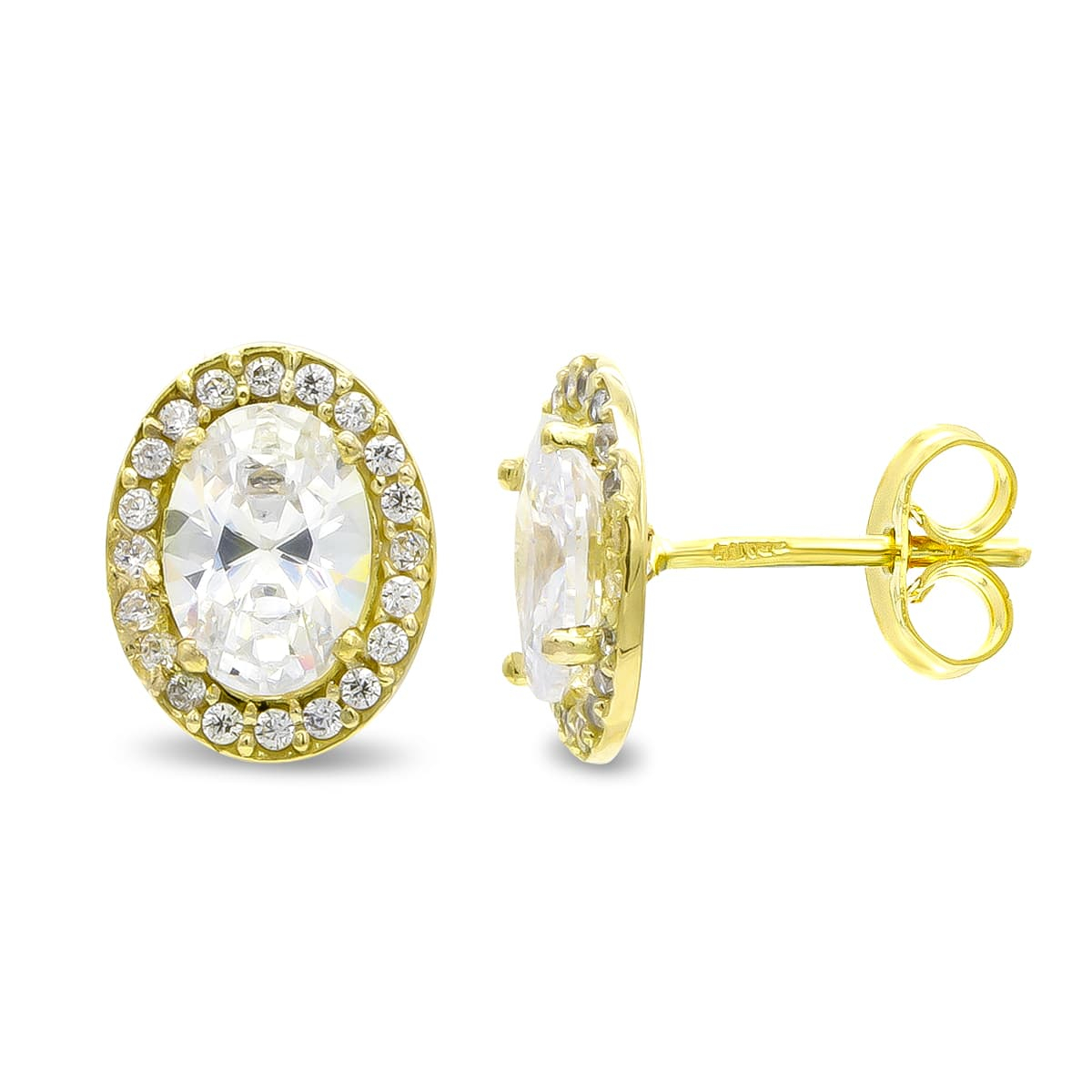 18K PENDIENTES ORO AMARILLO OVAL CIRCONITA 10X8 MM CIERRE PRESION 1
