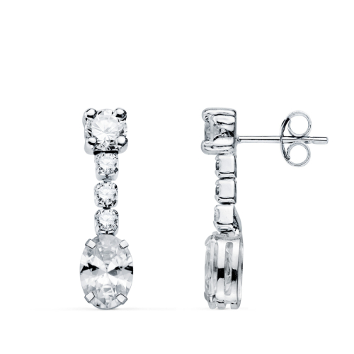 18K PENDIENTES ORO BLANCO CIRCONITA BLANCA EN FORMA OVAL Y CIRCONITAS. 20X5 MM. CIERRE PRESION 1