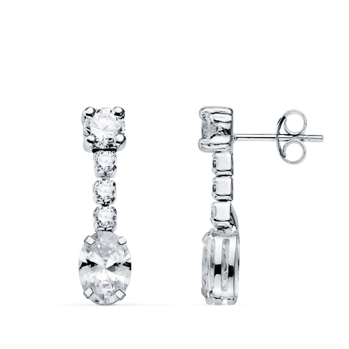 18K PENDIENTES ORO BLANCO CIRCONITA BLANCA EN FORMA OVAL Y CIRCONITAS. 20X5 MM. CIERRE PRESION 1