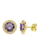 18K PENDIENTES ORO AMARILLO PIEDRA AMATISTA CIRCON. 9 MM CIERRE PRESION 1
