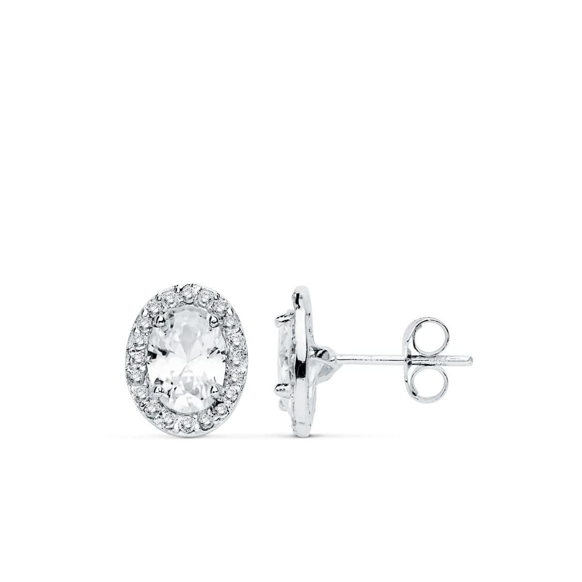 18K PENDIENTES ORO BLANCO OVAL CIRCONITA 10X8 MM CIERRE PRESION 1