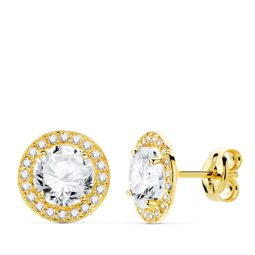 18K PENDIENTES ORO AMARILLO REDONDOS CIRCONITA 9 MM CIERRE PRESION 1